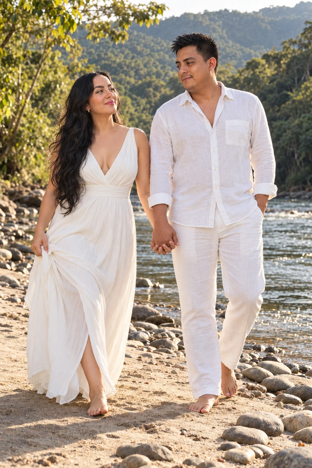 Andrés y Anita caminando juntos de la mano